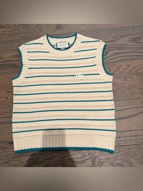 GC Cream & Teal Striped Knit Sleeveless Top